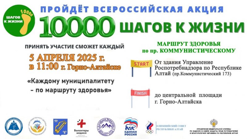 Приглашаем принять участие в акции 10 000 шагов к жизни «Каждому муниципалитету – по маршруту здоровья»,